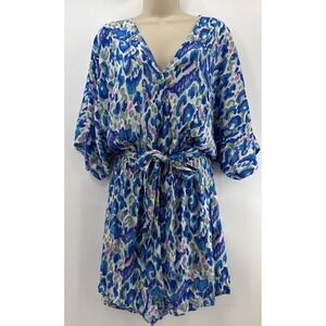 Bohemian Floral V Neck Bat Wing Sleeves Blue Pink Green‎ Romper No Tag See Pic